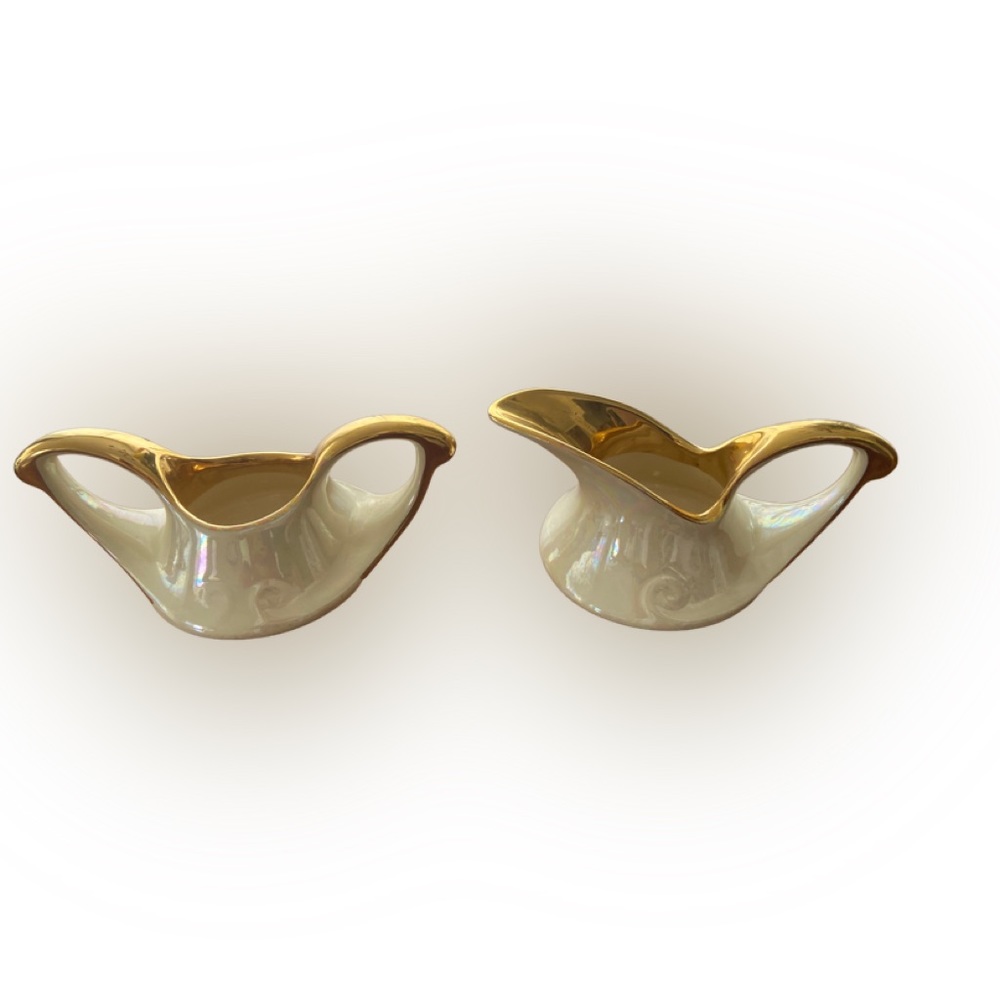 Pearl China Co. Mid Century Cream and Sugar 22kt. Gold